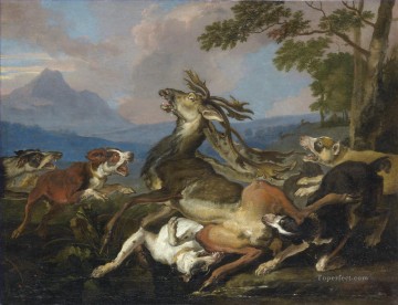 狩猟 Painting - 狩猟犬と鹿